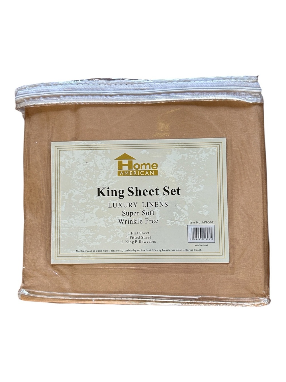NEW Home American 4 Piece King Sheet Set in Tan - Luxury Wrinkle Free Bedding